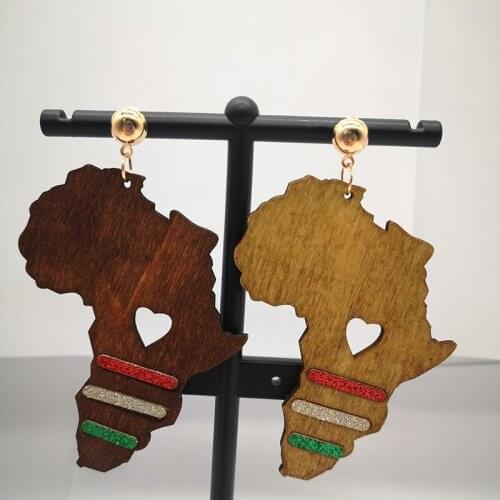 Free Shipping!Wholesale Price Handmade Africa Map Wooden Earrings can mixed 2 colors