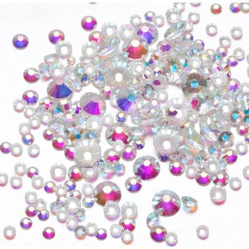 Glitter Glass Gem Clear AB 3D Crystal Flat Back Non Hotfix Rhinestone Nail Decoration for DIY Supplies