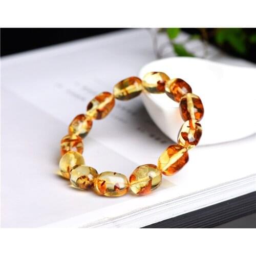 Genuine Natural Piebald Amber Barrel Beads Bracelet 14x10mm Yellow Red Amber Women Men Healing Stretch Jewelry AAAAA