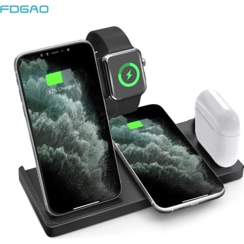 FDGAO 4 IN 1 Quick Wireless 15W Type C Fast Charger For iPhone 12 11 XS XR X Samsung S20 S10 Note 10 Apple iWatch SE 6 5 AirPods