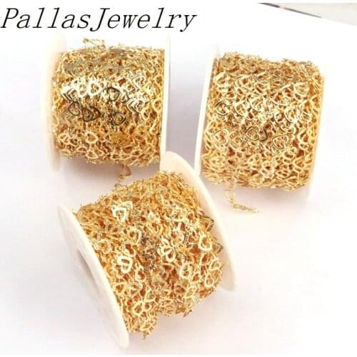 New Design 10 Meters, Gold Color High quality Hollow Heart Diy Chain Necklace Jewelry Making Findings
