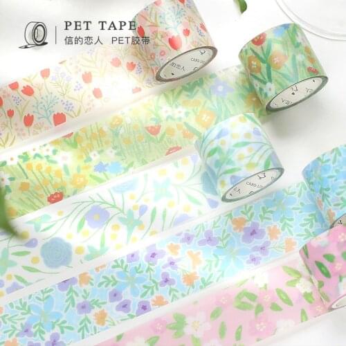 Floral Washi Tape PET Vintage Plants Flowers Craft Transparent Mask Tape For Scrapbook Phone Case Decoration