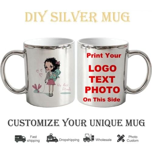 DIY photo logo mug Luxury silvery Customize girl mug diy cup print image logo text kitchware bottle coffee cup KTDZ-RW-007-LY