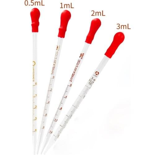 0.5/1/2/3ML Drip Mouth O.D 3mm Glass Graduated Pipette Dropper Dispensing With Red Latex Cap Lab