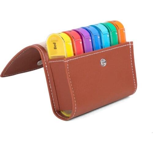 Economic 7 Day Weekly Pill Box Medicine Splitters Case With Brown Leather Bag Drug Tablet Storage Organizer Container Case