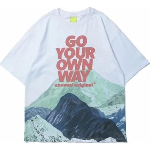 Mens Hip Hop T-Shirt 2021 Summer Street Trend Retro Snow Mountain Printing Short Sleeve Tees Loose Casual Couples T Shirt Tops