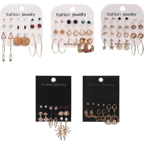 European And American Geometric Earrings Multiple Pairs Of Earrings Set Ornaments Marine New Pearl Earrings Resin Earrings