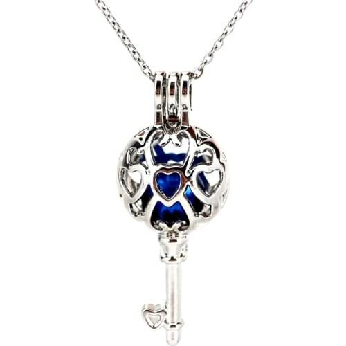 K883 Silver Alloy Key Ball Heart Pearl Cage Pendant Chain Aroma Essential Oil Diffuser Locket Necklace
