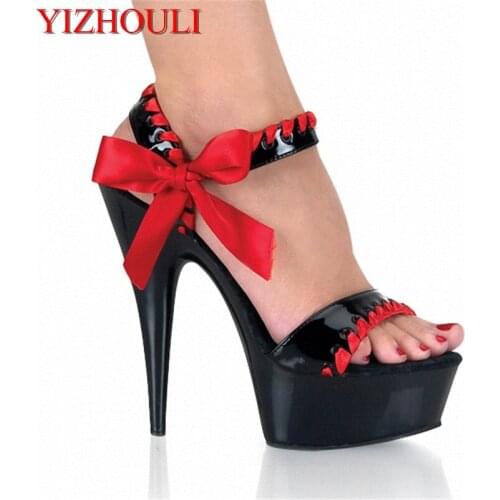 Classic 15CM Open Toe Sandals High Heel Butterfly-knot Pumps Platforms Pole Dance/Performance/Model Shoes/Wedding Dance Sandals