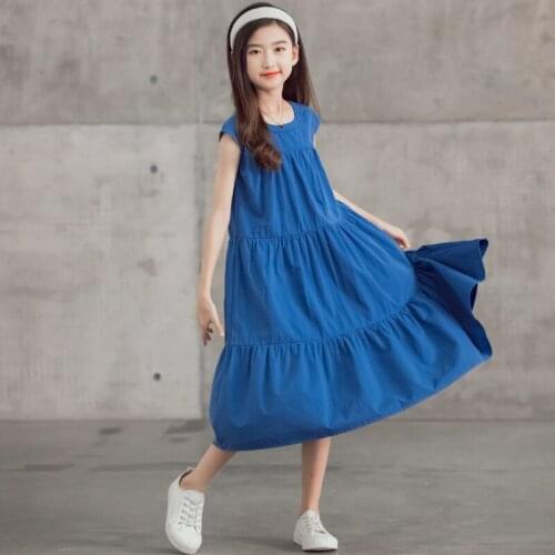 6 To 16 Years, Kids Summer Dress Girls Midi Dress Cotton 2021 New Teen Layered Dress Children Clothes Baby Causal Dress,#6253