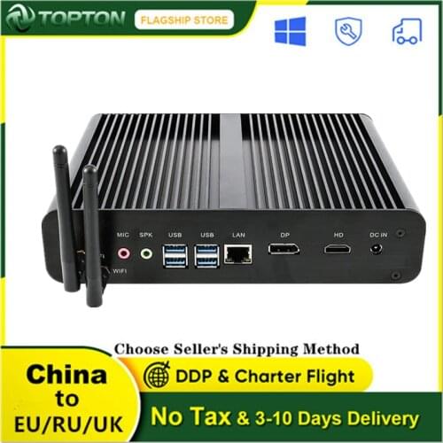 Topton New Fanless Mini PC Intel i7 10710U 10510U Desktop Computer Windows 10 DDR4 M.2 NVMe+Msata+2.5'SATA 4K HTPC Nettop HDMI