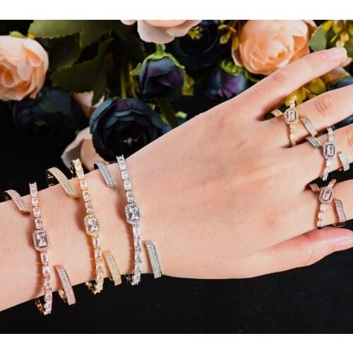 Blachette Trendy Stackable Sparkly Bangle Ring Set Mix Match For Women Full Cubic Zirconia Party Wedding Banquet Saudi Arabic