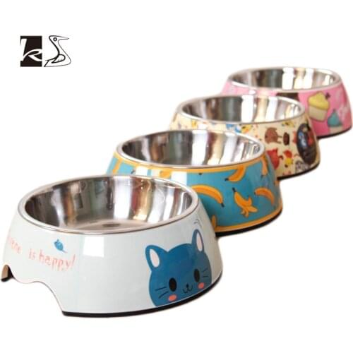 Cartoon Non-slip Stainless Steel Dog Bowl Cat Bowl Pet Bowl Double Bowl Pet Feeding Bowl Feeder Product Supplies Dog Food Feeder