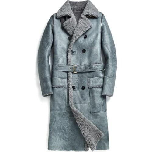 High Quality Real Sheepskin Fur Coat Casual Winter Long Thick Jacket Double Breasted Sheepskin Shearling Men Fur Warm Outwear