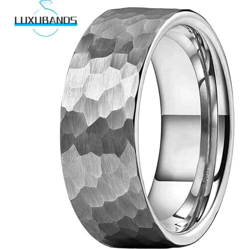 Tungsten Ring For Men Wemen Multifaceted Hammered 8MM Pipe Cut Comfort Fit