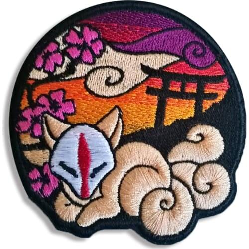 Shrine of Inari Kitsune Fox Embroidery Patches for Clothes Jacket Jeans Appliques Anime Clothing Badges Iron on Patch
