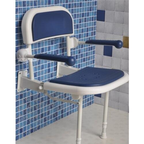 Wall Mounted Bath Stool Aluminum Bathroom Wall Foldable Bench 6-Gear Speed Adjustment Folding Shower Chair Shower Folding Seat