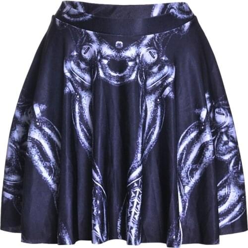 New Summer Sexy Girl Halloween Skull Skeleton Printed Cheering Squad Tutu Skater Women Mini Pleated Skirt Plus Size