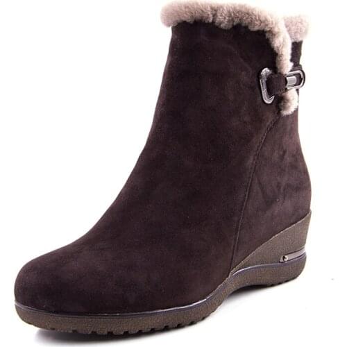 Shoes Winter Boots Warm Wool Snow Boots cow Leather Boots Women Shoes 2020 Genuine Leather plus size Wedges Non-slip Women Boots