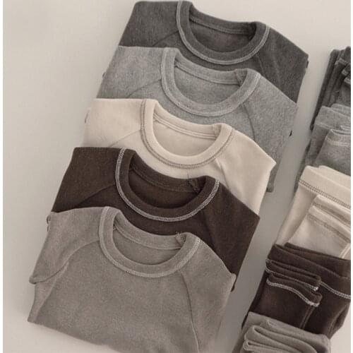 Solid Color Childrens Clothes Toddler Baby Boy Girl Cotton Long Sleeves Top&Pants Spring Autumn Child Pure Clothing