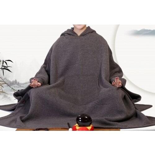 Autum&winter high quality cotton unisex zen meditation cloak robe warm suit clothing buddhist Lay shaolin monk gown cape coat