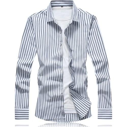 Autumn mens high quality classic striped printed shirt long-sleeved shirt cotton slim fit plus size casual business shirt 7XL