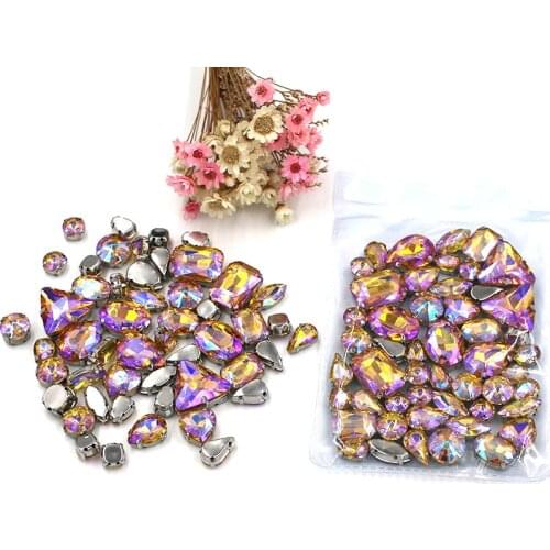 Sell at a loss!mixed shape Yellow AB sew on glass claw rhinestones with silver base diy clothing accessories