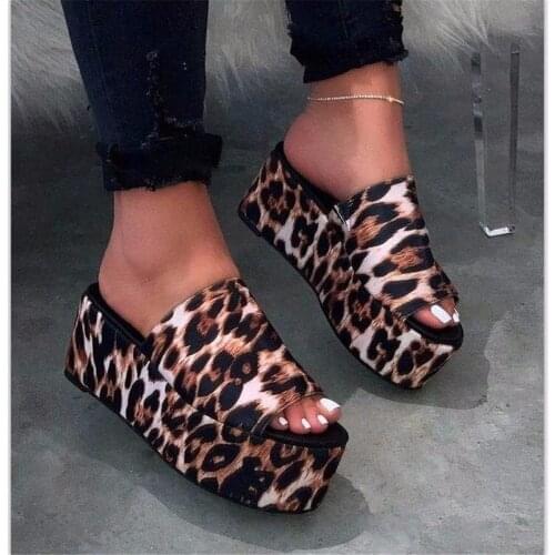 Summer Platform Sandals 2021 Leopard Print Ladies Sandals Flat Shoes Casual Ladies Open Toe Black Platform Sandals Womens Shoes