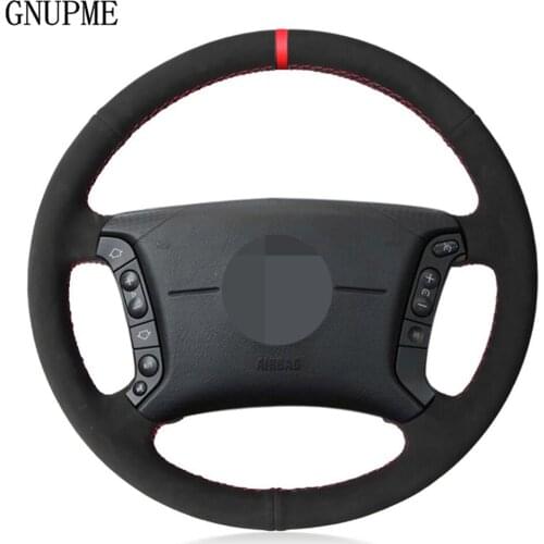 Hand-stitched Black Suede Red Marker Steering Wheel Cover For BMW E36 1995-1997 E46 1998-2004 X3 E83 X5 E53 E38 1994-2001 E31