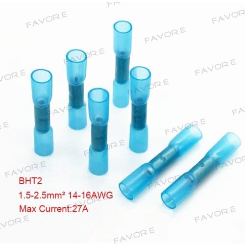 20pcs/lot Heat Shrink Crimp Terminals Insulated Electrical Wire Cable Waterproof Connectors BHT2 1.5-2.5mm2 Blue 14-16AWG 27A