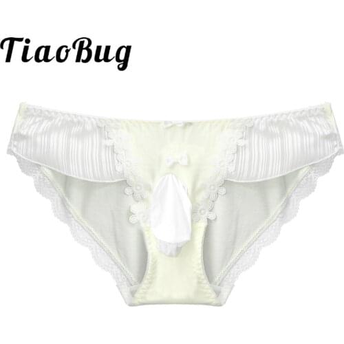 Mens Lace Trim Underpants Low Waist Bulge Pouch Panties Flower Embroidery Briefs Elastic Waistband Erotic Sissy Gay Lingerie