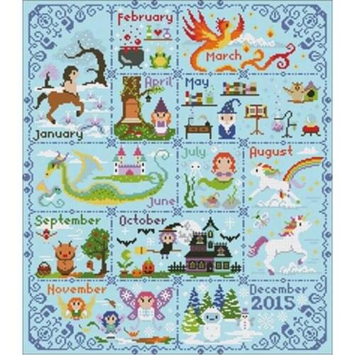 Magical creature calendar Counted Cross Stitch 11CT 14CT DIY wholesale Chinese Cross Stitch Kits Embroidery Needlework Sets