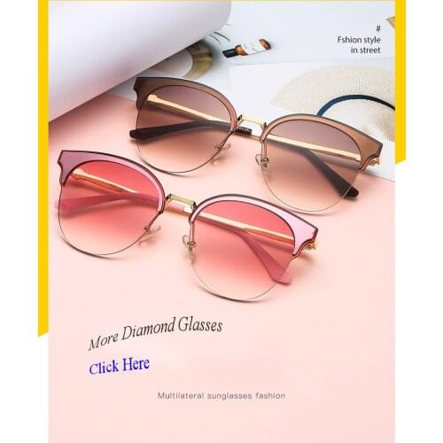 High Quality Gradient Rhinestone Diamond Semi Rimless Sunglasses Oval Retro Metal Women Glasses