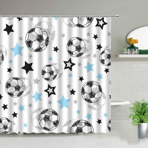 Football Print Shower Curtain Cartoons Pattern Bathtub Screen Waterproof Fabric Children Boy Room Decor Bath Curtains With Hooks