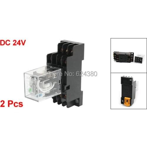 DC 24V Coil Green Indicator Light General Purpose Power Relay 3PDT 3P2T HH53P 11 Pin 11P w PFY11A Base Socket Discount x 2 Pcs