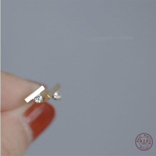 925 Sterling Silver French Simple Word Shiny Crystal Stud Earrings Women Classic Temperament Party 14k Gold Jewelry Gift