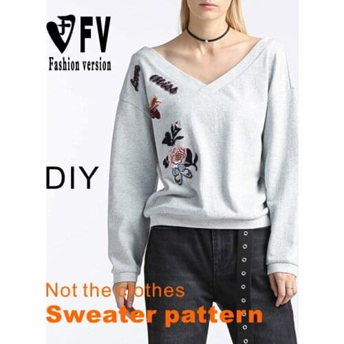 Womens knitted large V-neck casual T-shirt cutting structure drawing 1:1 clothing coat pattern BWY-14