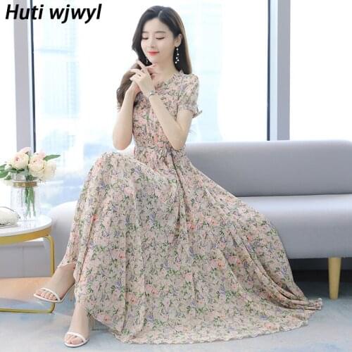 2021 Elegant Floral Chiffon Beach Vacation Boho Long Sundress Vintage Women Plus Size Maxi Dresses Summer Bodycon Party Vestidos