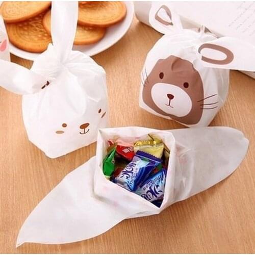 10pcs Easter Cute Rabbit Ear Bag Easter Bunny Rabbit Gift Bag Candy Cone Plastic Bags Happy Easter Birthday Party Decoration