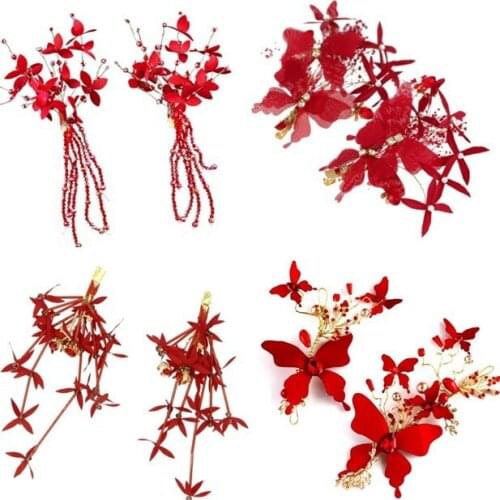 2PCS New Hot Fashion Vintage Red Flower Hairgrips Hair Clip for Women Accessories Headband Hair Head Decoration Wedding Jewelry