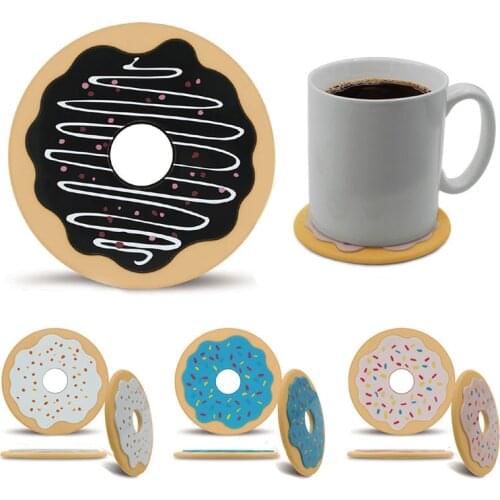4pcs/Set Retro Vinyl Donut Drinks Coasters Table Cup Mat Decor Coffee Drink Placemat Tableware Dropshipping 301-0215