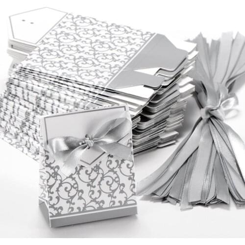 50x Boite a Dragee Wedding Decoration Accessory Table Baptism Flower Fete Argente