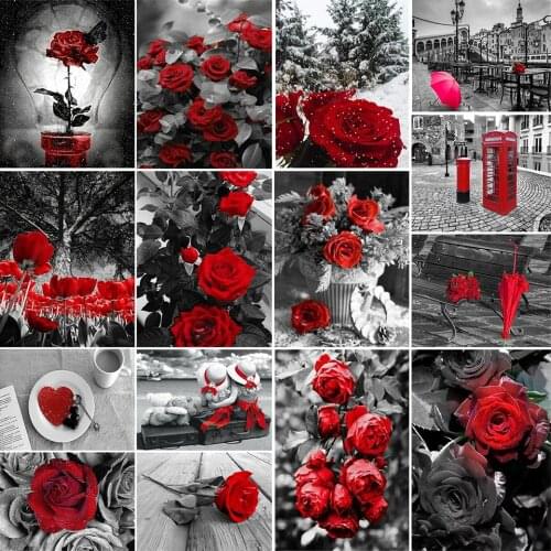 5D Diamond Painting Rose Red Umbrella DIY Square Diamond Embroidery Cross Stitch Painting Mosaic Rhinestone Picture Decoration