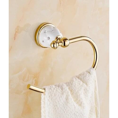 Free shipping European Luxury showroom towel hangers Noble court bathroom pendant shelf Gold Plated delicate glass diamond racks