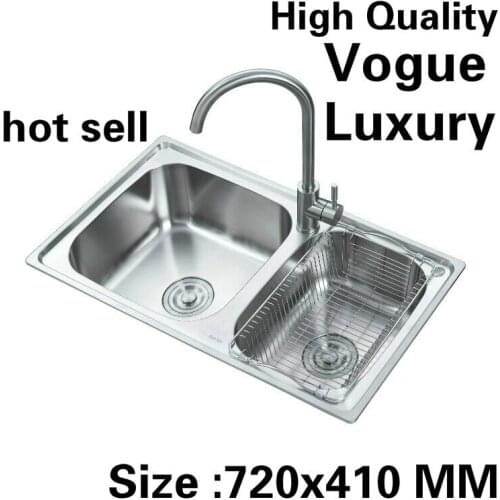 Free shipping Apartment high quality kitchen double groove sink vogue food grade 304 stainless steel hot sell 72x41 CM