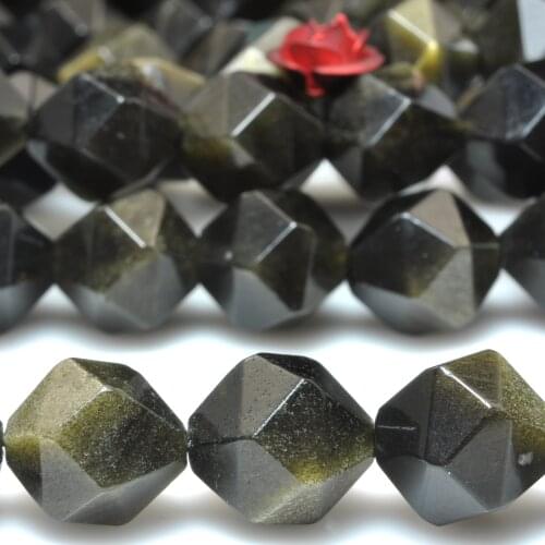 Natural Black Golden Obsidian Faceted Star Cut Nugget Beads Wholesale Loose Gemstones Semi Precious Stones Bracelet Necklace Diy