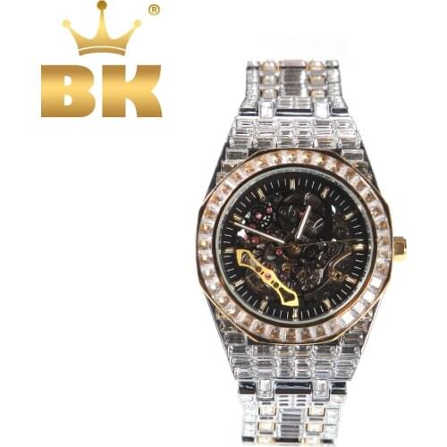 THE BLING KING Stainless Steel Mechanical Watch Iced Out Minimalist Square Diamond Wrist Double Color Watches For Men