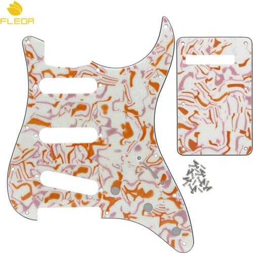 FLEOR Set of 11 Hole Guitar Pickguard SSS & Back Plate Tremolo Cover & Screws for Electric Guitar ,Golden/Yellow Stripe