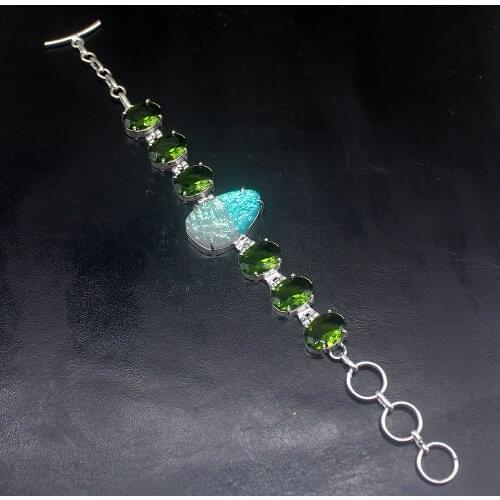 Gemstonefactory Jewelry Big Promotion Single Unique 925 Silver Dichroic Glass Peridot Lady Women Charm Bracelet 19cm 20213296