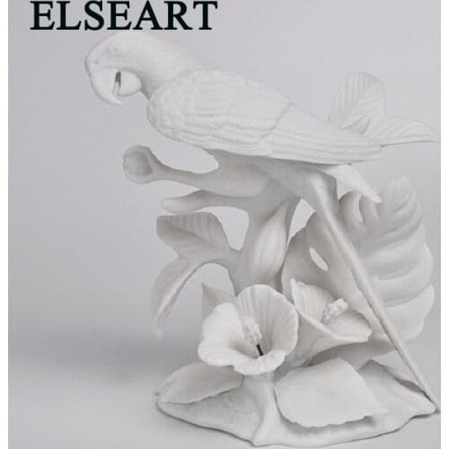 Ceramic vivid pure white parrot animal porcelain ornament art and craft for home decoration